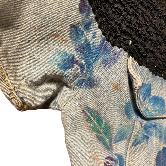 Vintage Denim Handmade Corset Style Repurposed Jeans Top Hand Painted in 80s - Picture 10 of 15